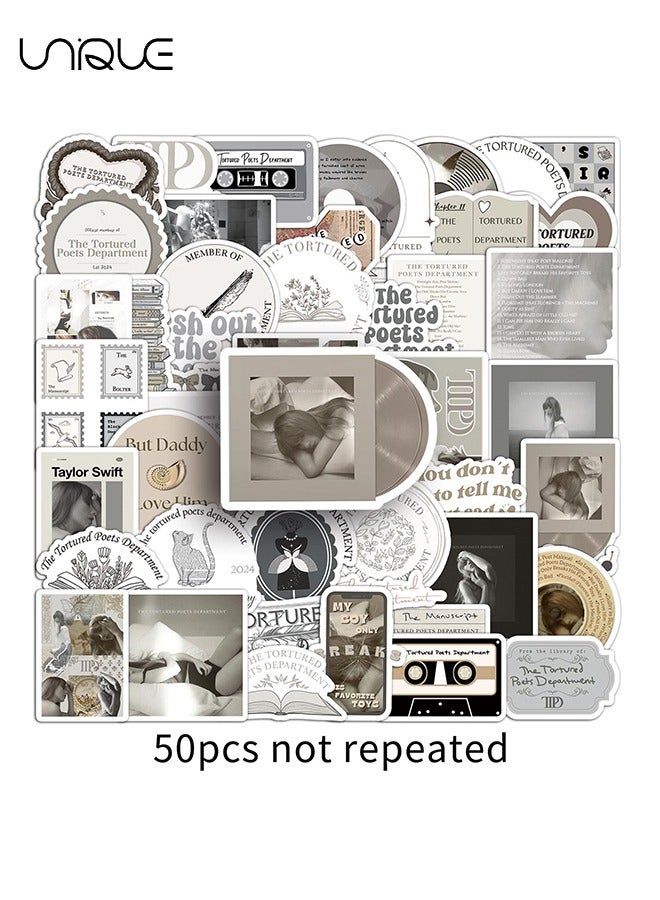 Unique 50 Pcs Grey & White Series Theme Stickers - Vinyl Waterproof Stickers for Water Bottles Laptop Phone Computer Guitar, Gifts for Teens, Girls, Fans - Image 1