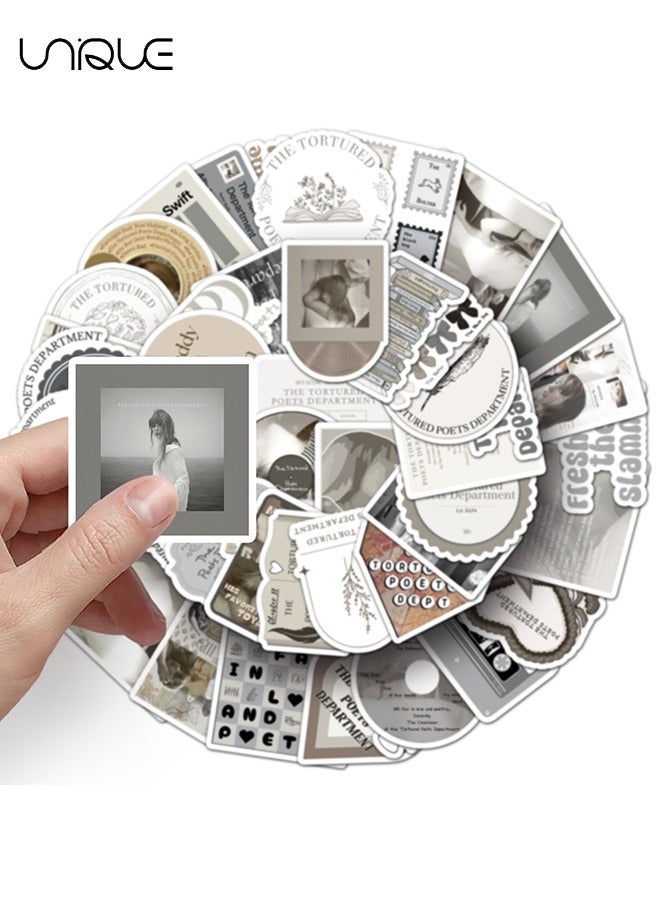 Unique 50 Pcs Grey & White Series Theme Stickers - Vinyl Waterproof Stickers for Water Bottles Laptop Phone Computer Guitar, Gifts for Teens, Girls, Fans - Image 5