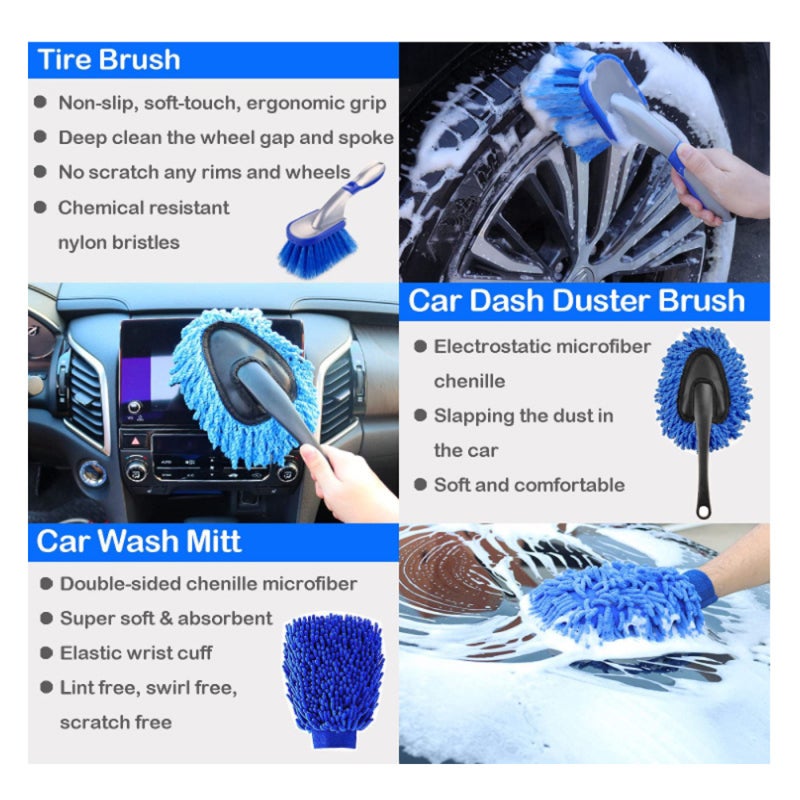Car Wash Cleaning Kit 10-Piece Blue Soft Sturdy Material Set - Compact Lightweight With Storage Bag Car Wash Tool For Interior Exterior Car Cleaning - Image 3