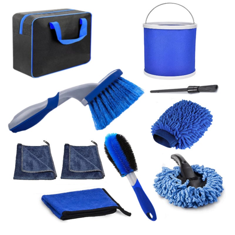 Car Wash Cleaning Kit 10-Piece Blue Soft Sturdy Material Set - Compact Lightweight With Storage Bag Car Wash Tool For Interior Exterior Car Cleaning - Image 1