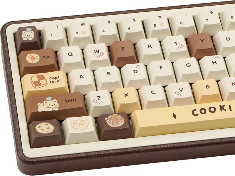 COOMICKEY Brown White PBT Keycaps, Cute Custom Keyboard Keycaps 60 75 100%, Dye Sublimation Kawaii Anime Keycap, 145 Keys Set for Cherry Gateron MX Switches - Image 1