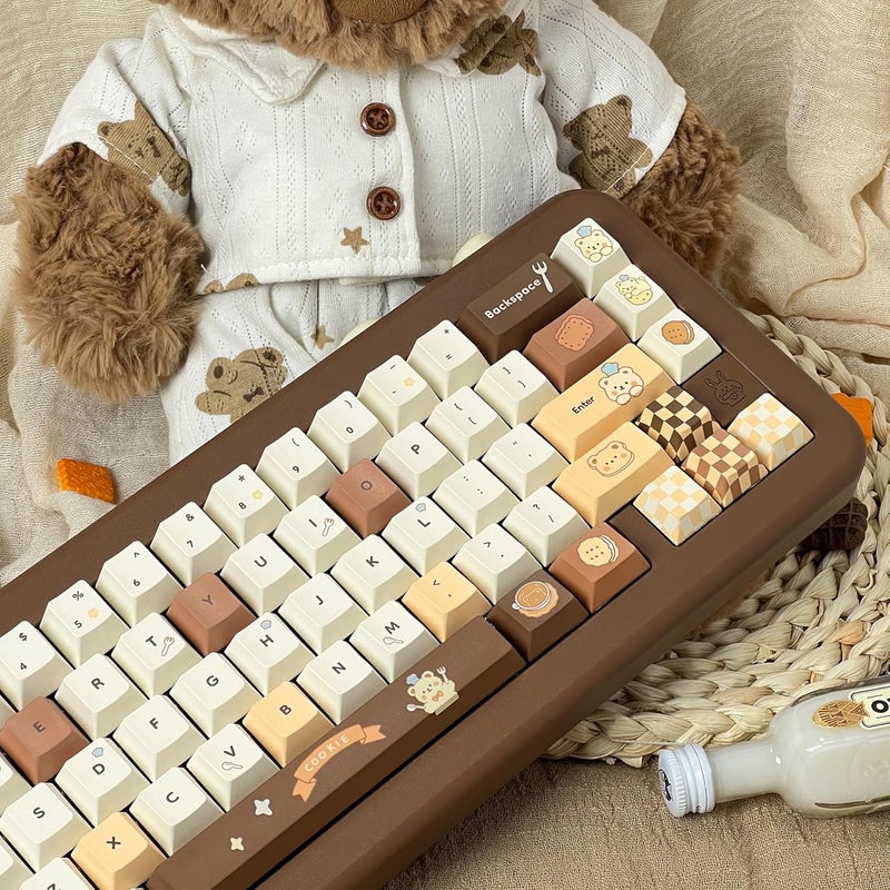 COOMICKEY Brown White PBT Keycaps, Cute Custom Keyboard Keycaps 60 75 100%, Dye Sublimation Kawaii Anime Keycap, 145 Keys Set for Cherry Gateron MX Switches - Image 4