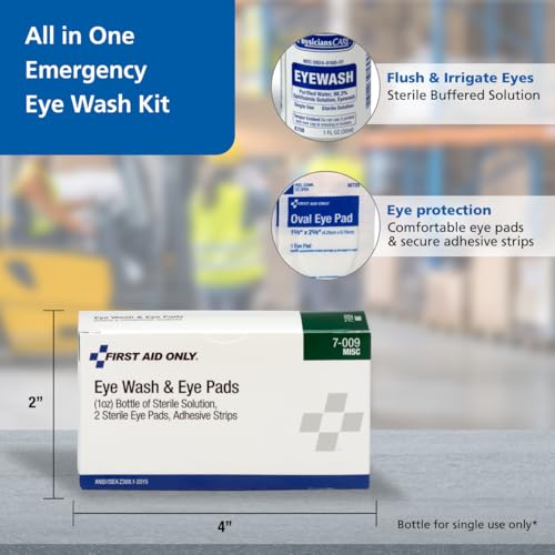 First Aid Only 5-Piece Eye Wash Kit with Oval Eye Pads, First Aid Adhesive Strips & Emergency Eye Rinse - Image 2
