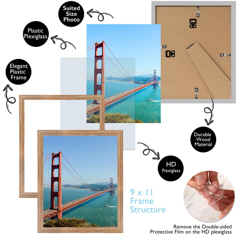 HEYTUYA 9x11 Picture Frame Rustic Brown for Tabletop or Wall Hanging  9 x 11 Frame  Wall Gallery Photo Frame with Shatter Resistant Plexiglas  Rustic Brown - Image 3