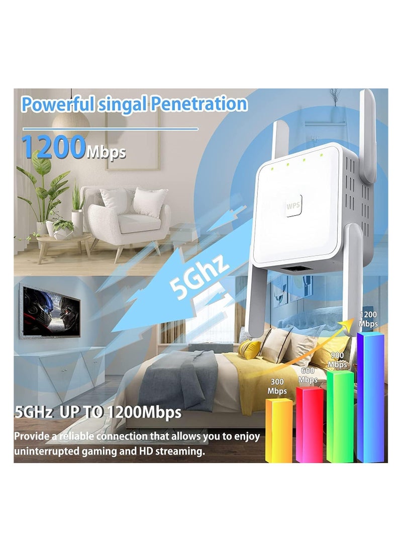 Anmi - WiFi Extender 2.4G/5G Dual Band Repeater, Speed 1200Mbps with Ethernet Port  White - Image 1