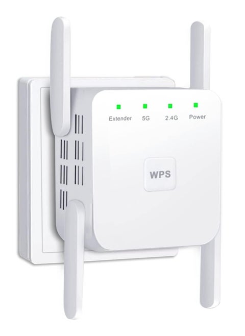 WiFi Extender 2.4G/5G Dual Band Repeater, Speed 1200Mbps with Ethernet Port  White