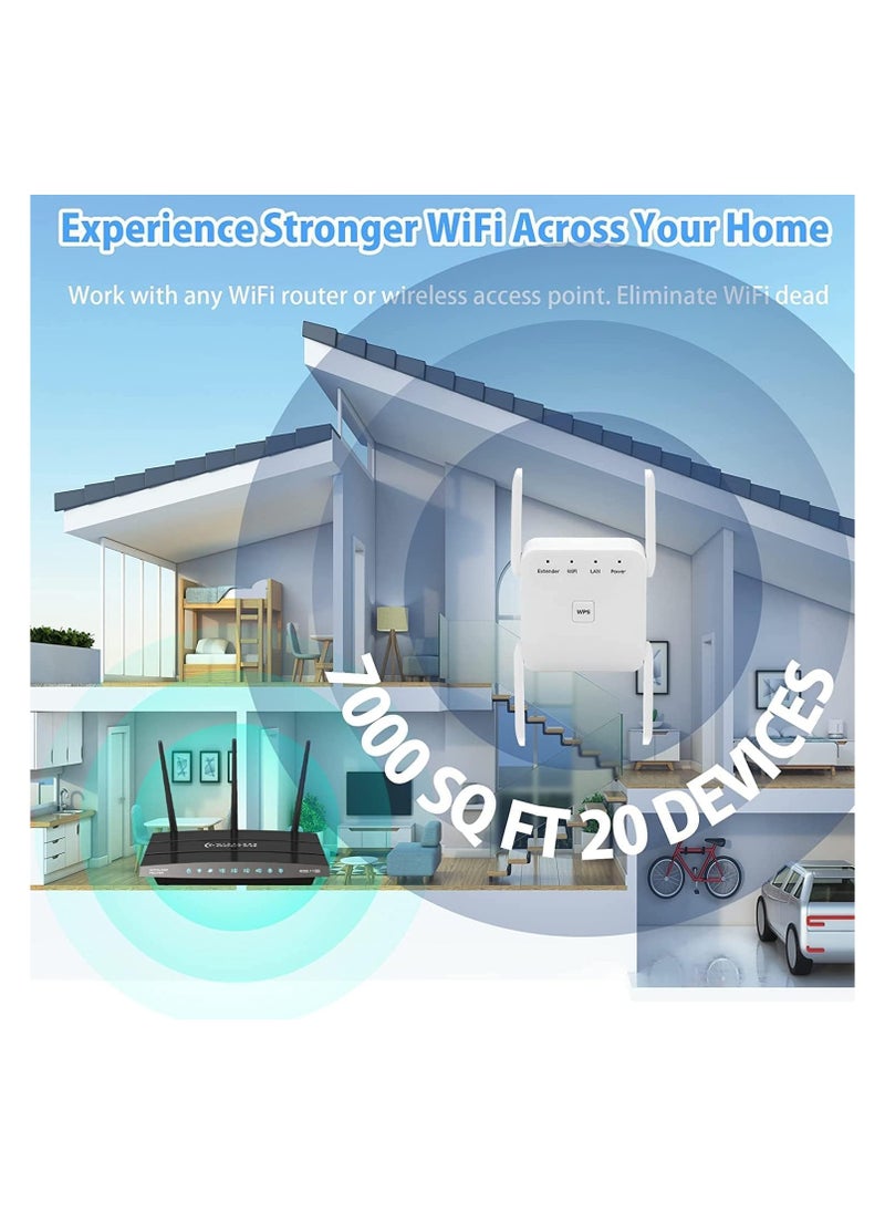 Anmi - WiFi Extender 2.4G/5G Dual Band Repeater, Speed 1200Mbps with Ethernet Port  White - Image 1