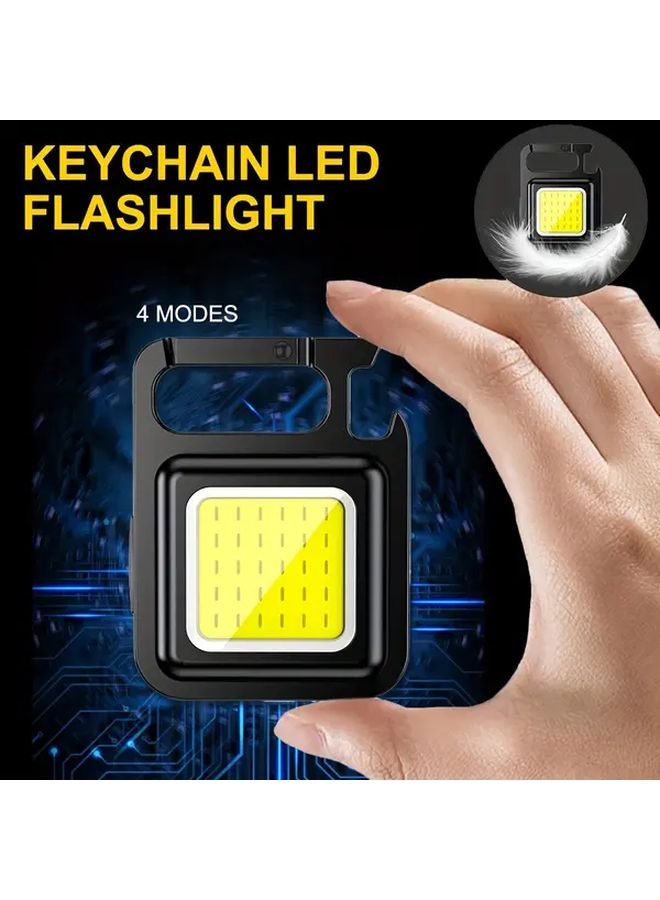Black Rechargeable LED Keychain Flashlight Ultra Bright COB Adjustable Focus 500mAh USB - Image 2