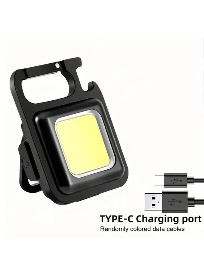 Black Rechargeable LED Keychain Flashlight Ultra Bright COB Adjustable Focus 500mAh USB - Image 1