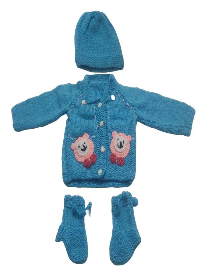 Cute Collection Handmade Woolen Sweater with Cap and Socks Set for Winter 0-6 Months Baby and New Born Baby Unique Design Multicolour - Image 1