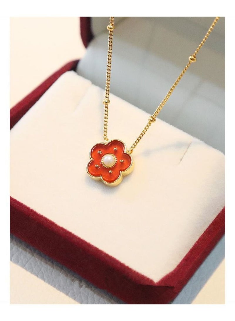 ساتينور قلادة صغيرة على شكل زهرة حمراء بتصميم متنوع سلسلة الترقوة - Image 3