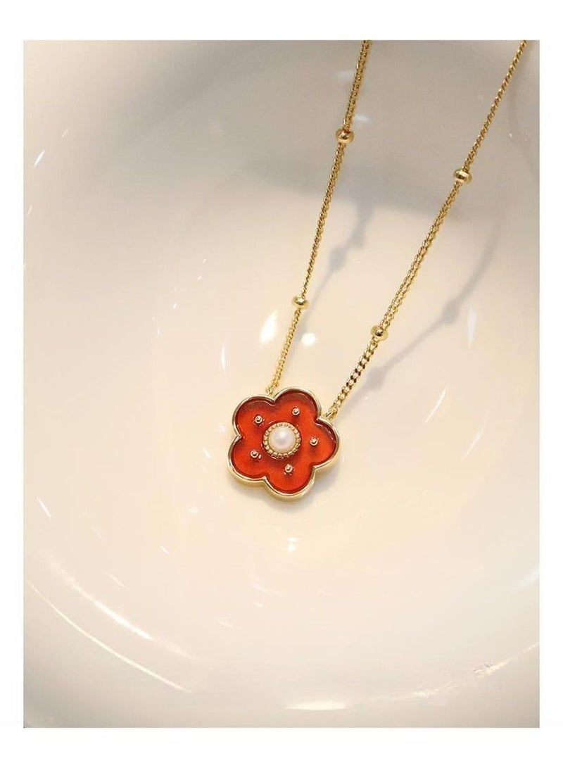 ساتينور قلادة صغيرة على شكل زهرة حمراء بتصميم متنوع سلسلة الترقوة - Image 2