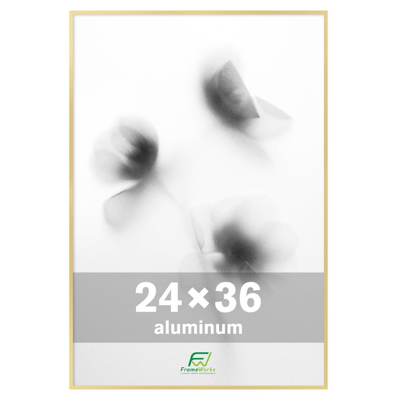 FrameWorks 24x36 Brushed Aluminum Poster Frames  Modern Brushed Metal Design wShatterproof Plexiglass Perfect for Posters Artwork Paintings Wall Displays  Home or Office Decor Gold  1 Pack