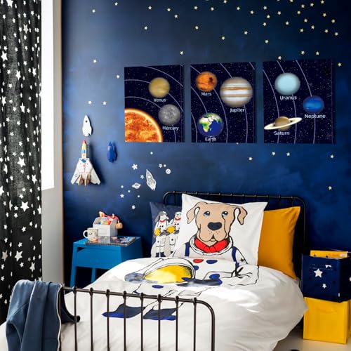 KAIRNE Boys Space Room Decor Framed Outer Space Wall Art Set of 3 (12X16inch) Kids Picture Planets Pictures Solar System Educational Teaching Poster for Boys Room Nursery Children Playroom Decor - Image 3
