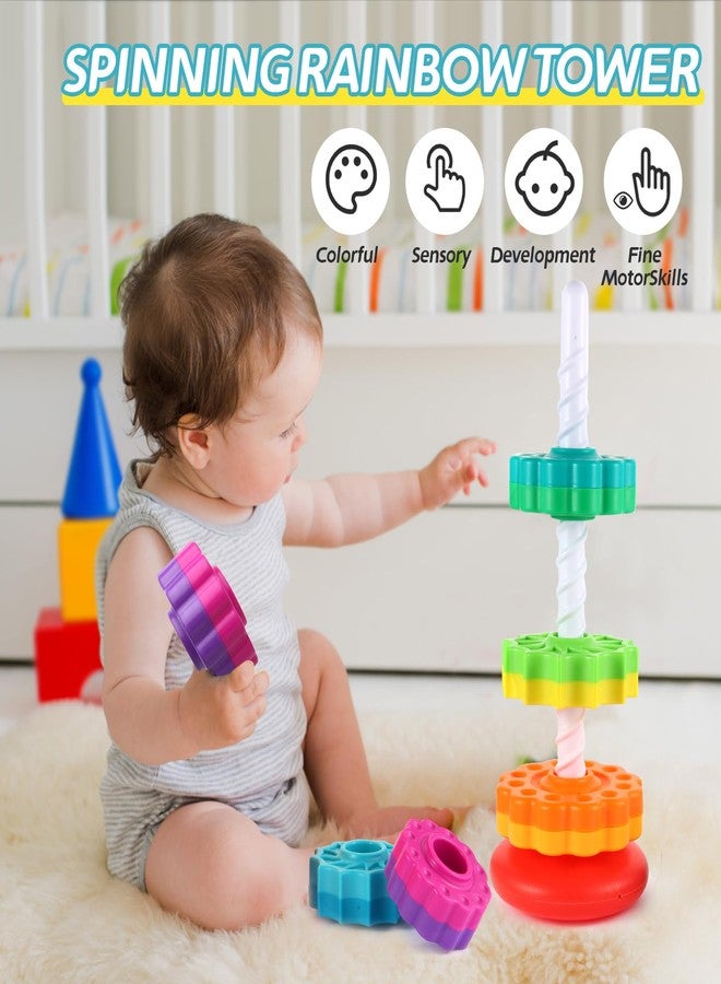 LMTNNB Spinning Stacking Toys - Rainbow Tower, Kids Stackable Spinning Toy, Educational Toy for Toddlers 1-3, Strong ABS Plastic, Color & Shape Recognition, Builds Sensory & Motor Skills - Image 2
