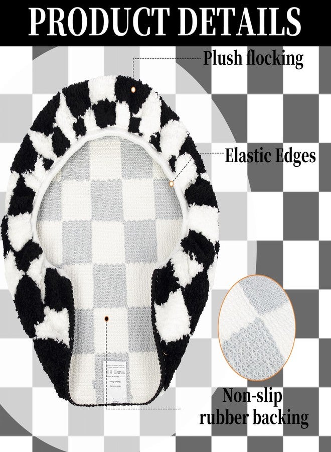 mamrug Retro Black-and-White Checkered Bathroom Toilet Seat Cover Classic black-and-white checkered toilet seat cover Machine-washable bathroom decor Fits most round, oval, and elongated (black and white) - Image 4