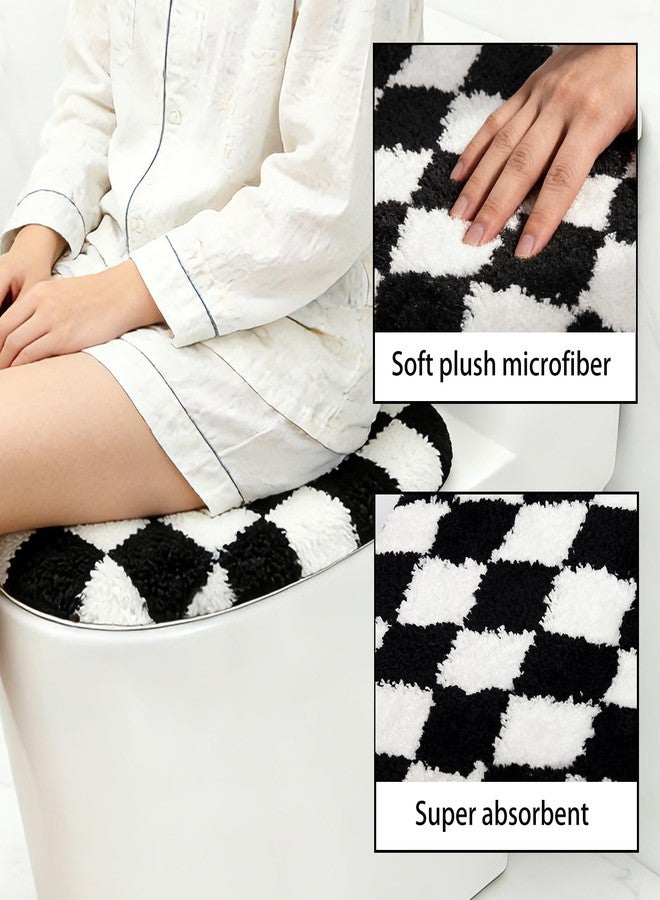 mamrug Retro Black-and-White Checkered Bathroom Toilet Seat Cover Classic black-and-white checkered toilet seat cover Machine-washable bathroom decor Fits most round, oval, and elongated (black and white) - Image 2