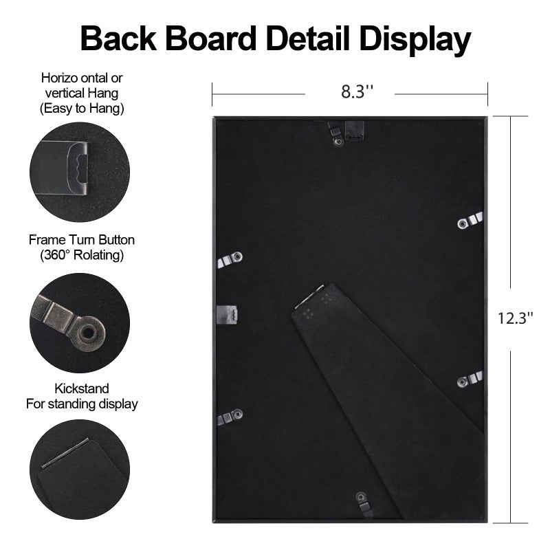 BKABOT 8x12 Picture Frame, Brass Metal Photo Frames with HD Glass, Fits 6x8 with Mat or 8 x 12 without Mat, Display for Wall and Table, 1 Pack - Image 3