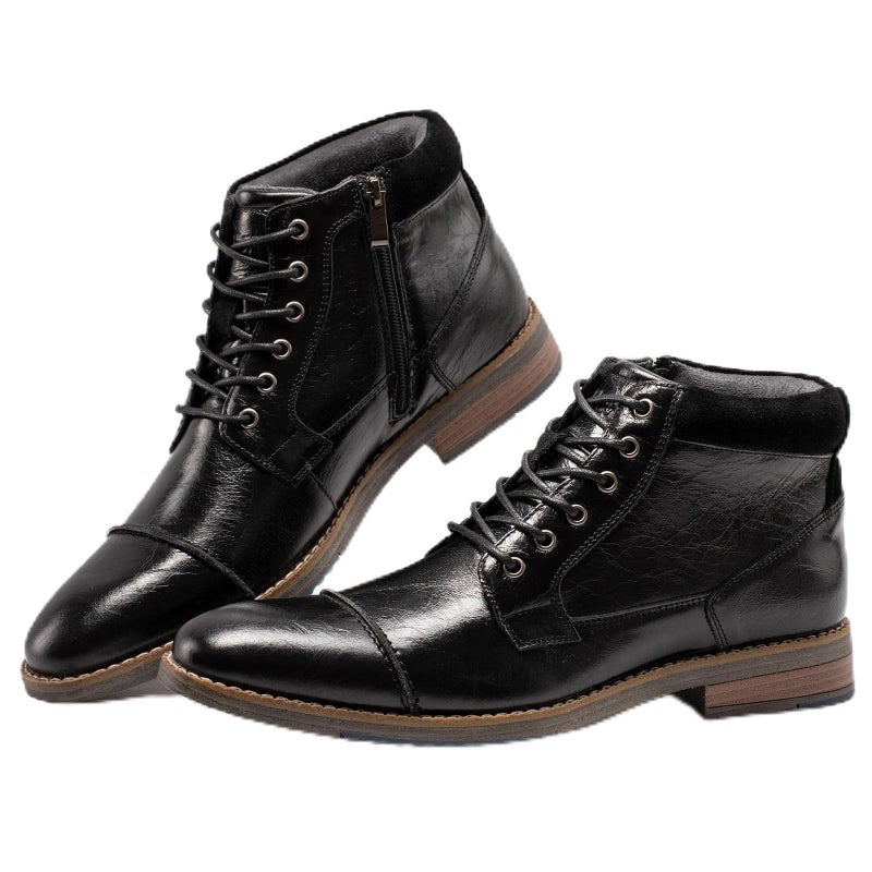 Arkbird Mens Dress Boots Genuine Leather Classic Casual Ankel Boots with Side Zipper