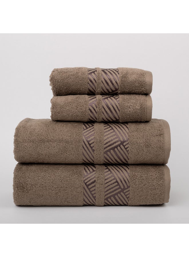 White Rose Towel 4 Piece Bathroom  Set - TRACK - 500 GSM - 100% Cotton Terry - Jacquard Border- 2 Bath  70X140 cm & 2 Hand  50x90 cm- Luxury Touch - Extra Absorbent-Brown  - Image 2