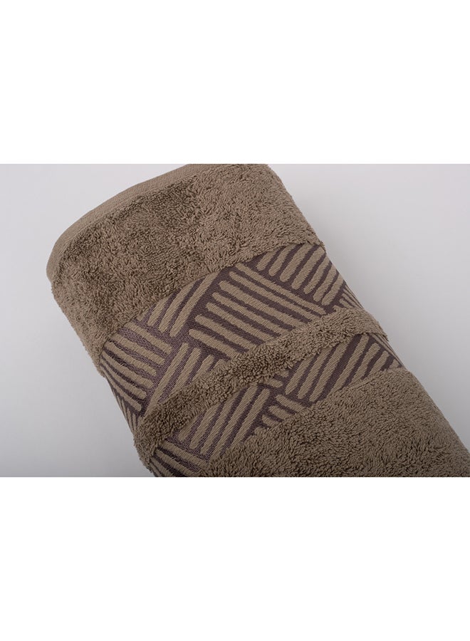 White Rose Towel 4 Piece Bathroom  Set - TRACK - 500 GSM - 100% Cotton Terry - Jacquard Border- 2 Bath  70X140 cm & 2 Hand  50x90 cm- Luxury Touch - Extra Absorbent-Brown  - Image 5