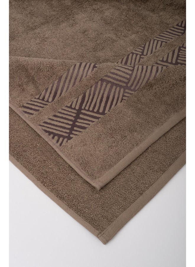 White Rose Towel 4 Piece Bathroom  Set - TRACK - 500 GSM - 100% Cotton Terry - Jacquard Border- 2 Bath  70X140 cm & 2 Hand  50x90 cm- Luxury Touch - Extra Absorbent-Brown  - Image 3