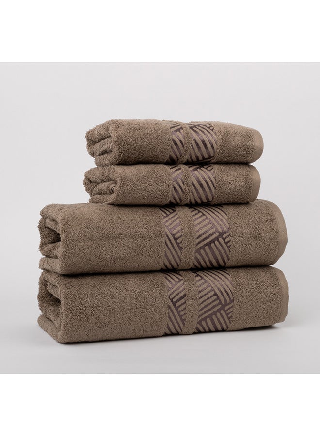 White Rose Towel 4 Piece Bathroom  Set - TRACK - 500 GSM - 100% Cotton Terry - Jacquard Border- 2 Bath  70X140 cm & 2 Hand  50x90 cm- Luxury Touch - Extra Absorbent-Brown  - Image 4