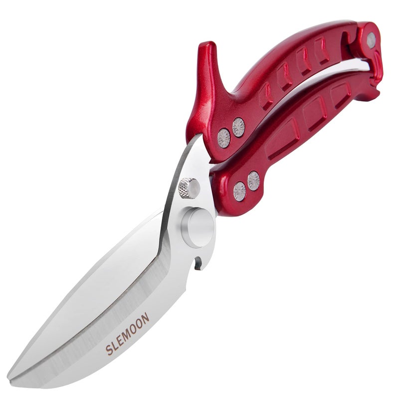 SLEMOON Kitchen Shears,Heavy Duty Spring Loaded Kitchen Scissors with Serrated Edge,Detachable as a cleaver,Multipurpose Stainless Steel Sharp Utility Food Scissors for Chicken,Poultry,Fish,Herbs,Burgundy - Image 1