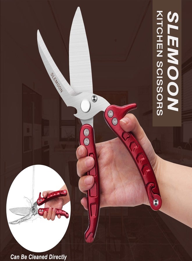 SLEMOON Kitchen Shears,Heavy Duty Spring Loaded Kitchen Scissors with Serrated Edge,Detachable as a cleaver,Multipurpose Stainless Steel Sharp Utility Food Scissors for Chicken,Poultry,Fish,Herbs,Burgundy - Image 2