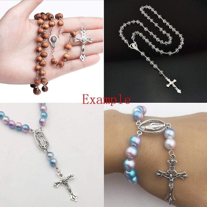 iloveDIYbeads 100 جرام (60 قطعة) صليب فضي عتيق يسوع ماريا سيدة المعجزات قطعة مركزية صليبيّة ميدالية حلى ودلايات لصناعة المشغولات اليدوية، مستلزمات صناعة الحُلي وإكسسوارات لصنع المسبحة والقلادة والسوار بنفسك (M154) - Image 3