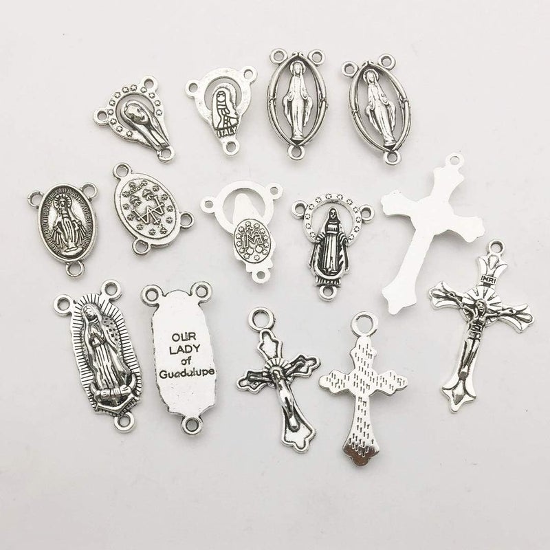 iloveDIYbeads 100 جرام (60 قطعة) صليب فضي عتيق يسوع ماريا سيدة المعجزات قطعة مركزية صليبيّة ميدالية حلى ودلايات لصناعة المشغولات اليدوية، مستلزمات صناعة الحُلي وإكسسوارات لصنع المسبحة والقلادة والسوار بنفسك (M154) - Image 4