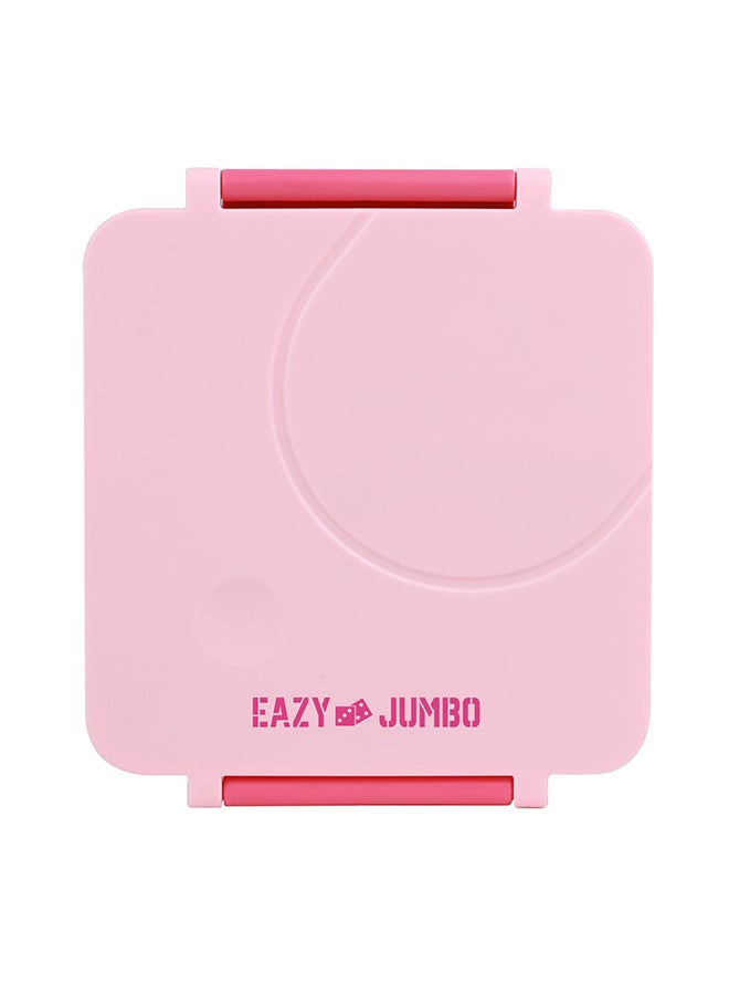 Eazy Kids 3/4 Convertible Jumbo Bento Lunch Box 1600 Ml With Leakproof Ss Gravy Bowl 290 Ml, Spoon And Fork Set, Pouch - Pink - Image 1