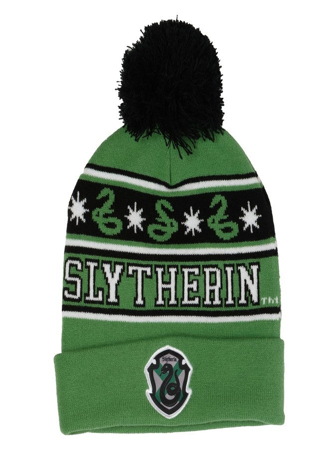 هاري بوتر طقم وشاح وقبعة محبوكة من عالم هاري بوتر السحري، جريفندور، سليذرين، رافينكلو، هافلباف، مقاس واحد (سليذرين) - Image 2