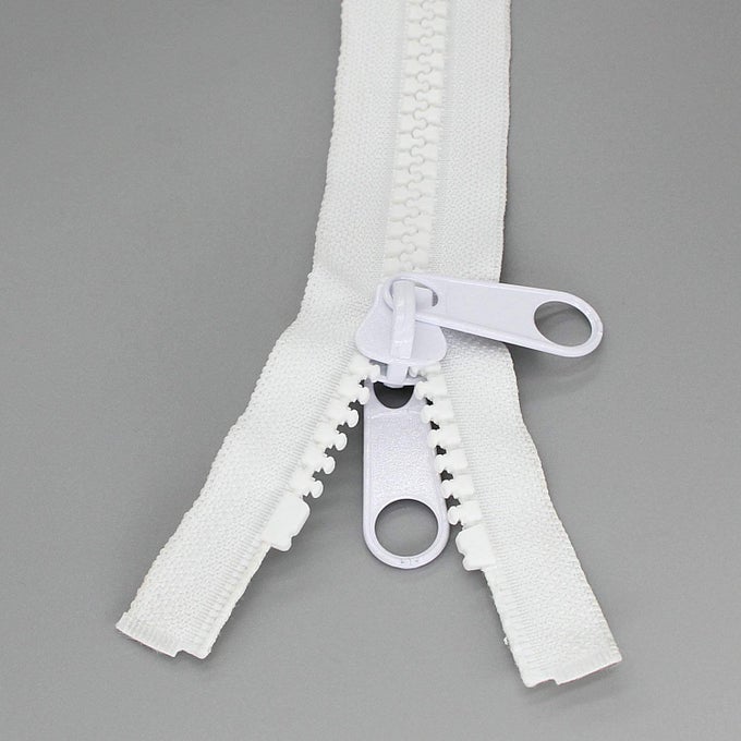 2PCS 10 30 INCH HEAVY DUTY ZIPPERS FOR SEWING SEPARATING LARGE PLASTIC ZIPPERS WHITE TAPE WITH DOUBLE PULL TAB SLIDER SLEEPING BAG BOAT CANVAS COVER TRAMPOLINE DOG BEDTENT 30 2PCS