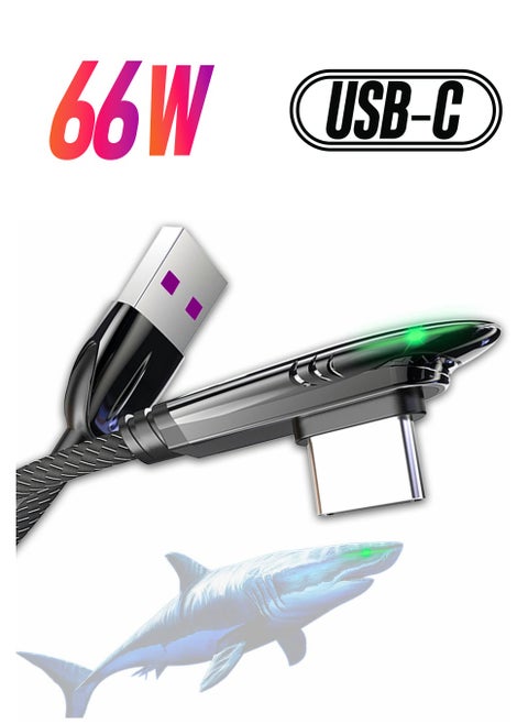 USB C Cable Right Angle 90 Degree Cable, 6ft + 4ft【66W】Game Design Right Angle USB C Cable L Shape USB to Type C Elbow Quick Charging and Data Transfer Cord