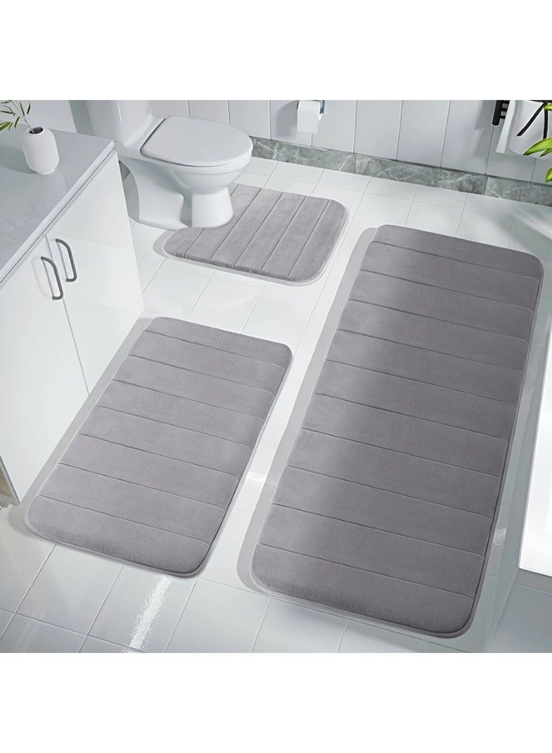 Memory Foam Bathroom Rug Set 3 Piece（Grey），Non Slip Extra Soft Absorbent Bath Mats, Machine Washable & Dry Toilet Mat Sets for Bathroom Floor - Image 1