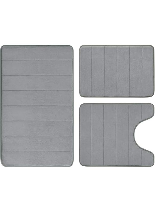 Memory Foam Bathroom Rug Set 3 Piece（Grey），Non Slip Extra Soft Absorbent Bath Mats, Machine Washable & Dry Toilet Mat Sets for Bathroom Floor - Image 2