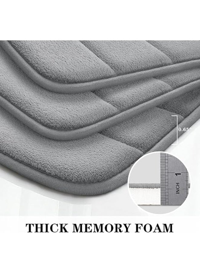 Memory Foam Bathroom Rug Set 3 Piece（Grey），Non Slip Extra Soft Absorbent Bath Mats, Machine Washable & Dry Toilet Mat Sets for Bathroom Floor - Image 3