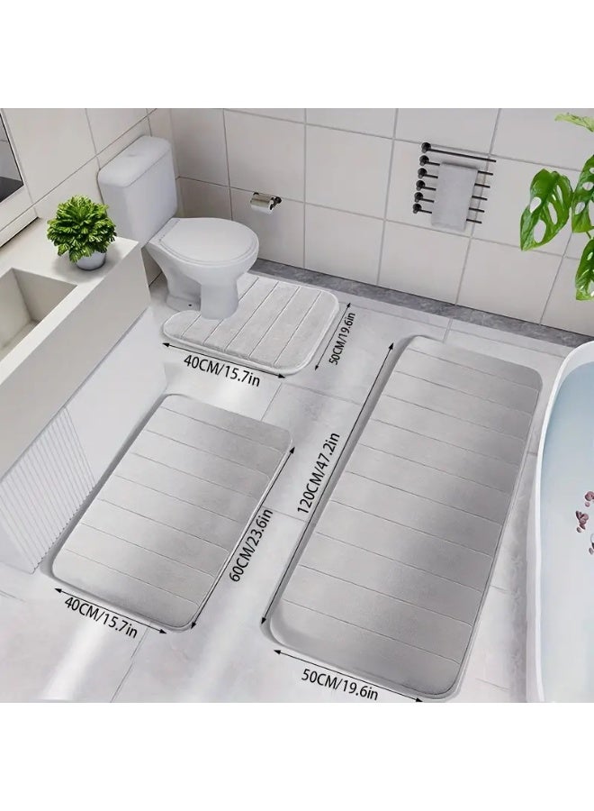Memory Foam Bathroom Rug Set 3 Piece（Grey），Non Slip Extra Soft Absorbent Bath Mats, Machine Washable & Dry Toilet Mat Sets for Bathroom Floor - Image 5