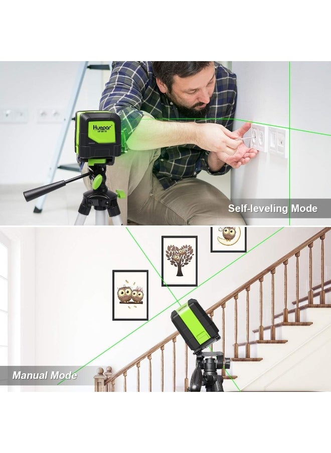 Huepar Cross Line Laser - Diy Self-Leveling Green Beam Horizontal And Vertical Line Laser Level With 100 Ft Visibility, Bright Laser With Magnetic Pivoting Base And Laser Target -M-9011G  - Image 1