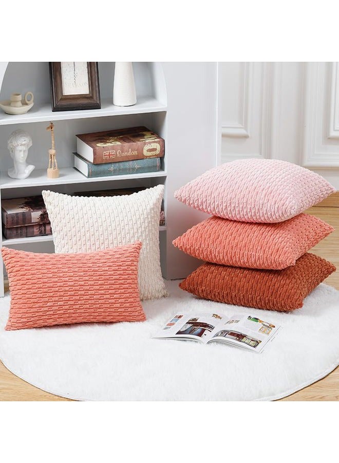 MADIZZ Pack of 2 Boho Striped Corduroy Throw Pillow Covers 18x18 Inch Light Pink Soft Decorative Cushion Cover for Bedroom Sofa Pillow Shell - Image 5