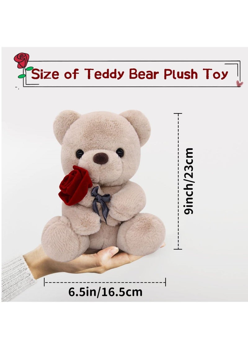 Teddy Bears Stuffed Animals with Rose, 9Inch Va len tines Day Bear, Va len tin es Day Gift for Girlfriend or a Gift for Children on Holiday, Romantic Night Kawaii Bear Plush, Anniversary - Image 5