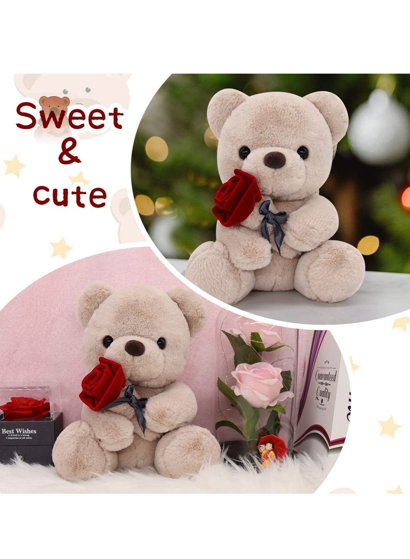Teddy Bears Stuffed Animals with Rose, 9Inch Va len tines Day Bear, Va len tin es Day Gift for Girlfriend or a Gift for Children on Holiday, Romantic Night Kawaii Bear Plush, Anniversary - Image 3