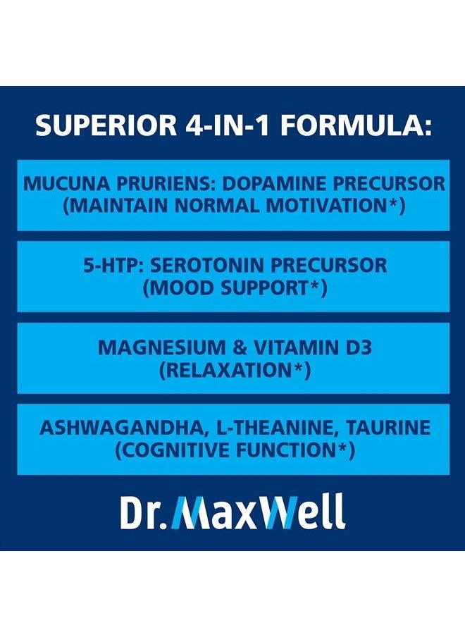 Dr. Maxwell - Serotonin and Dopamine Supplements, Better Than Dopamine or Serotonin Support Only. Helps Maintain Normal Neurotransmitter Levels*. Mucuna Pruriens, 5-HTP, Magnesium & More, USA - Image 1