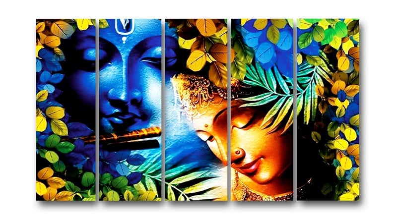 Casperme Radha Krishna Wall Painting Framed and Big Size For Living Room Home office Wall Decor 48 x 30 inches set of 5 Frames - Image 1
