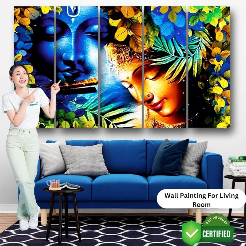 Casperme Radha Krishna Wall Painting Framed and Big Size For Living Room Home office Wall Decor 48 x 30 inches set of 5 Frames - Image 2