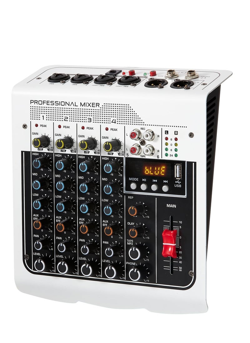 SYOSI جهاز مزج الصوت، وحدة تحكم لوحة صوت DJ Mixer 6 قنوات، تعديل معادلة 3 نطاقات، مع مدخل USB MP3 بلوتوث 48 فولت، مناسب للمسرح المنزلي للأداء المباشر، الكاريوكي، البث المباشر عبر الإنترنت  - Image 1