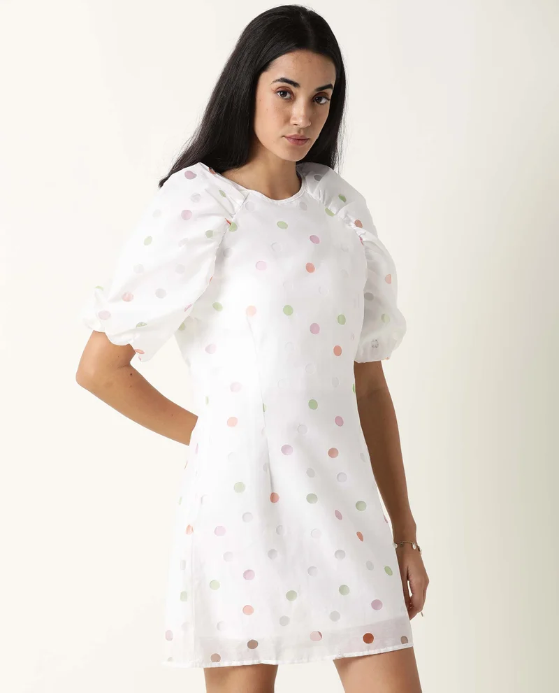 Rareism Women's Polka Dot Print Straight Fit Mini Dress