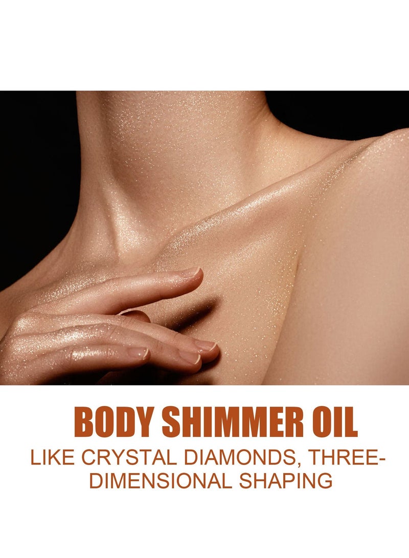 EELHOE Body shimmer oil  Liquid Easy to Push Away Natural Moisture Glitter Face Brightening Glow Pearl Highlighter Illuminator Shine Contouring Makeup for Face and Body 30ml - Image 3