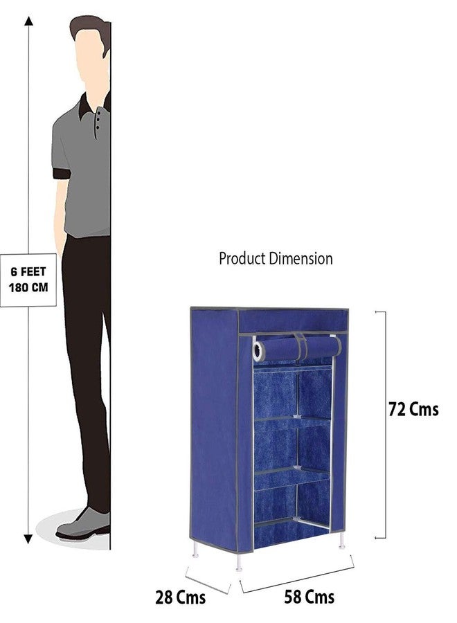Ebee Collapsible Fabric Wardrobe Organizer for Clothes (Iron and Non Woven Fabric) Blue, 4 Layer - Image 2